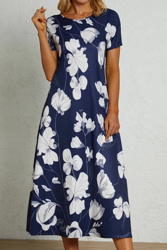 Vestido informal de manga corta con cuello redondo, estampado universitario y bolsillos