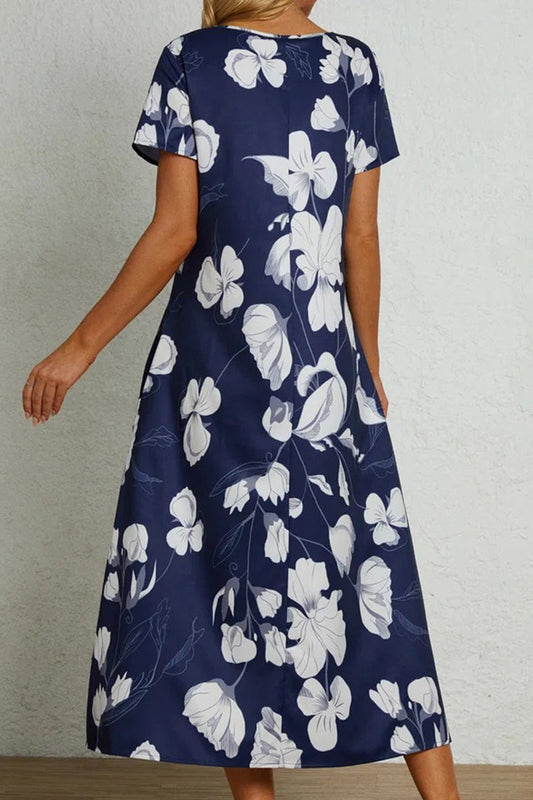 Vestido informal de manga corta con cuello redondo, estampado universitario y bolsillos