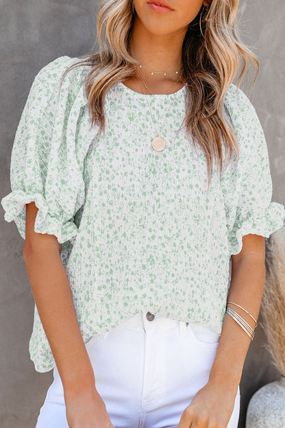 Camisetas elegantes y dulces con cuello redondo y estampado floral