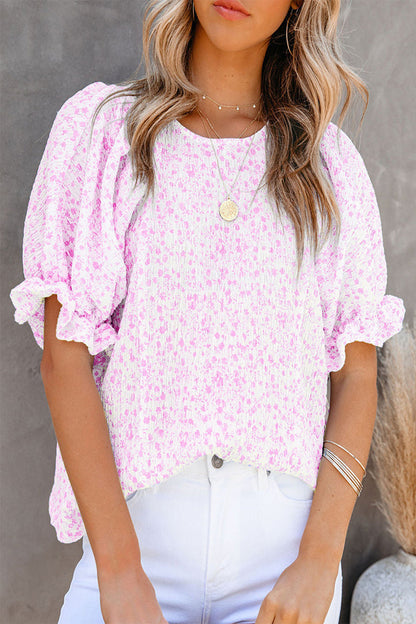 Camisetas elegantes y dulces con cuello redondo y estampado floral