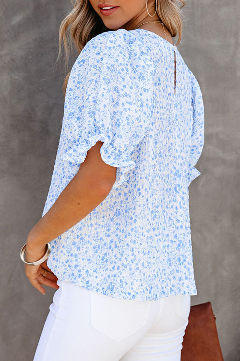 Camisetas elegantes y dulces con cuello redondo y estampado floral