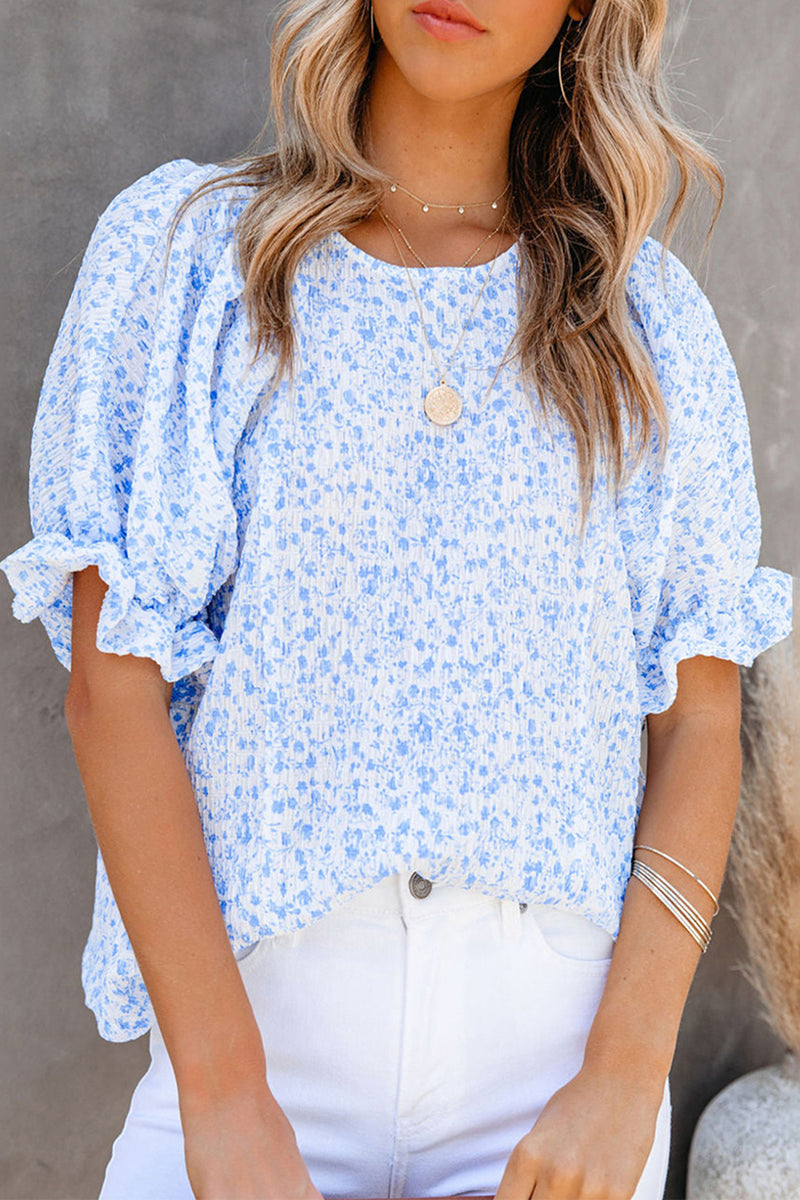 Camisetas elegantes y dulces con cuello redondo y estampado floral