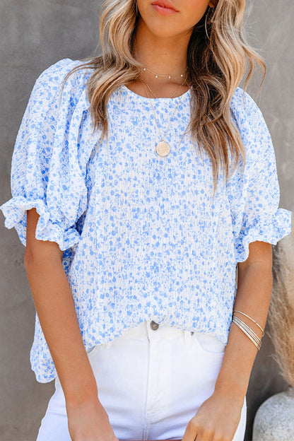 Camisetas elegantes y dulces con cuello redondo y estampado floral