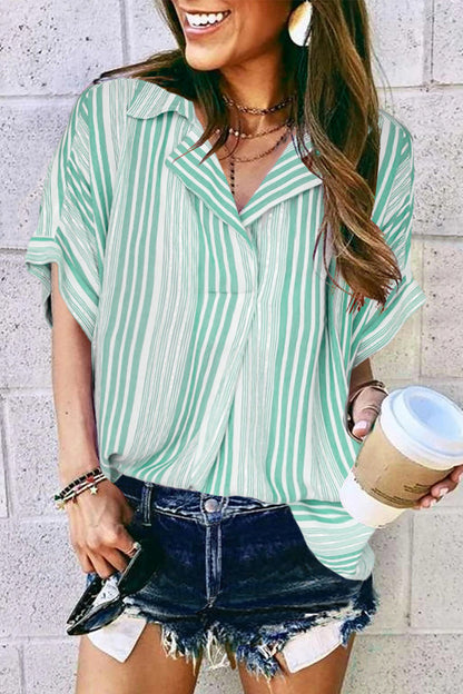 Elegante blusa de cuello en V con patchwork a rayas (4 colores)