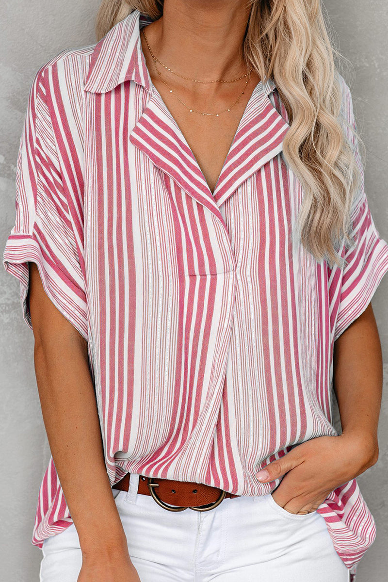 Elegante blusa de cuello en V con patchwork a rayas (4 colores)