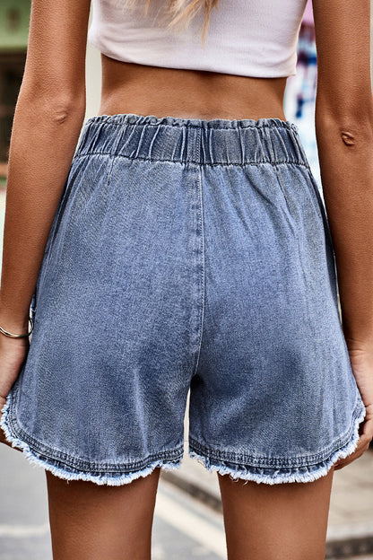 Pantalones cortos vaqueros holgados de cintura alta con diseño de calle informal y liso