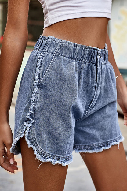 Pantalones cortos vaqueros holgados de cintura alta con diseño de calle informal y liso