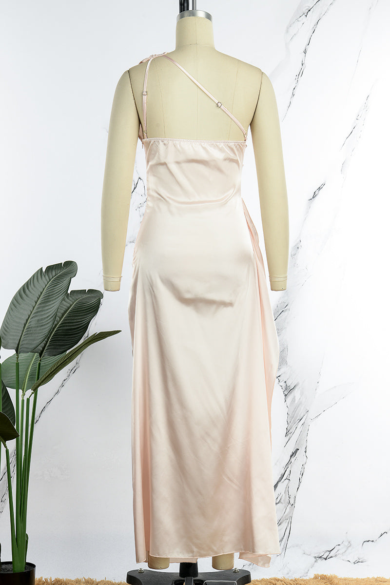 Vestido de noche sexy formal liso sin espalda con abertura y cuello oblicuo