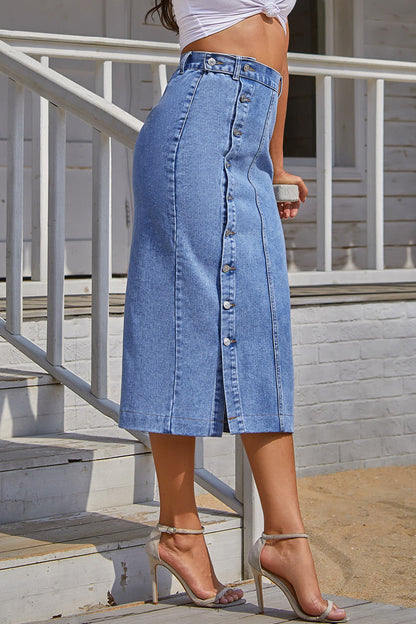 Elegant Solid Buckle Slit High Waist Pencil Solid Color Bottoms(5 Colors)