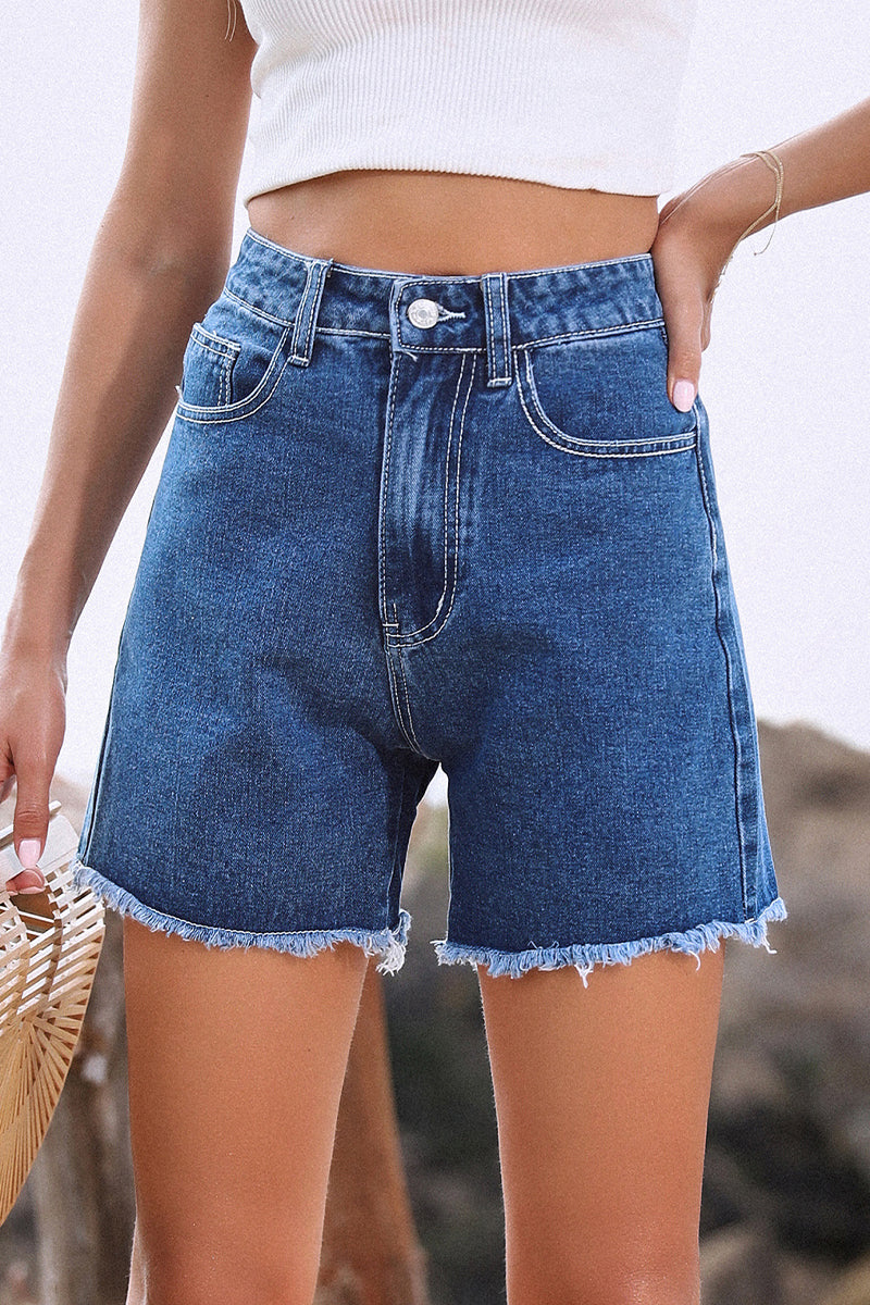 SHORTS VAQUEROS DE TEJIDO VAQUERO CON BAJO SIN CRUZAR DE COLOR LISO