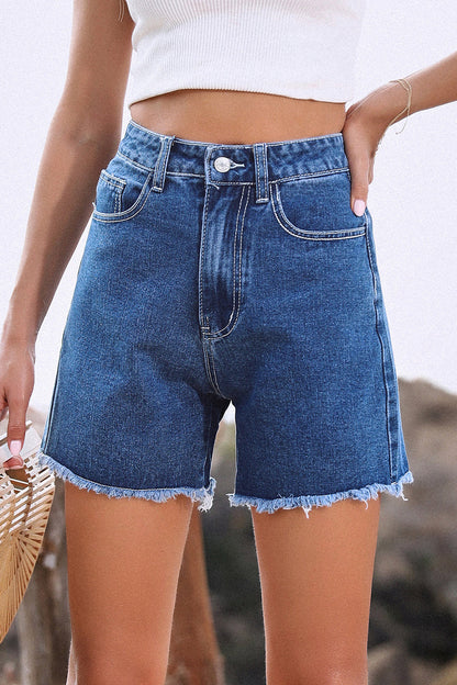 SHORTS VAQUEROS DE TEJIDO VAQUERO CON BAJO SIN CRUZAR DE COLOR LISO