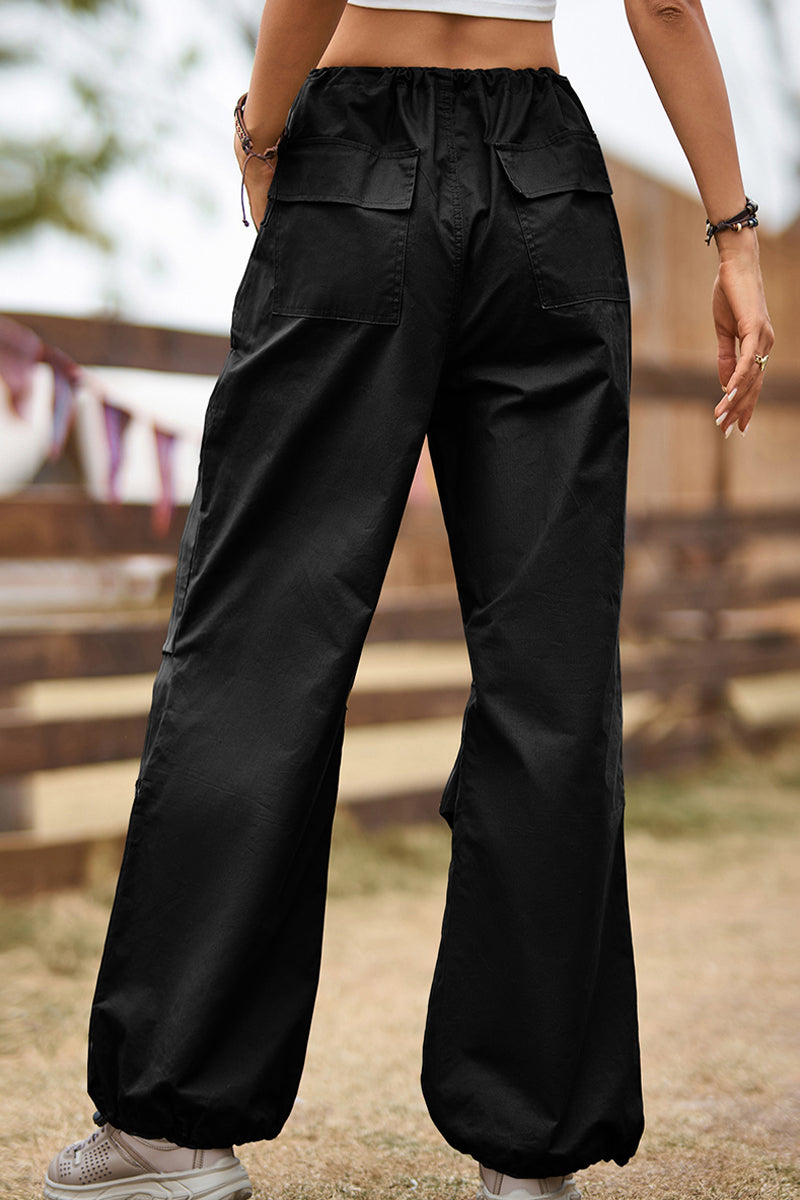 Pantalones casuales de calle con bolsillos sólidos, sueltos, de cintura alta, rectos, de color sólido
