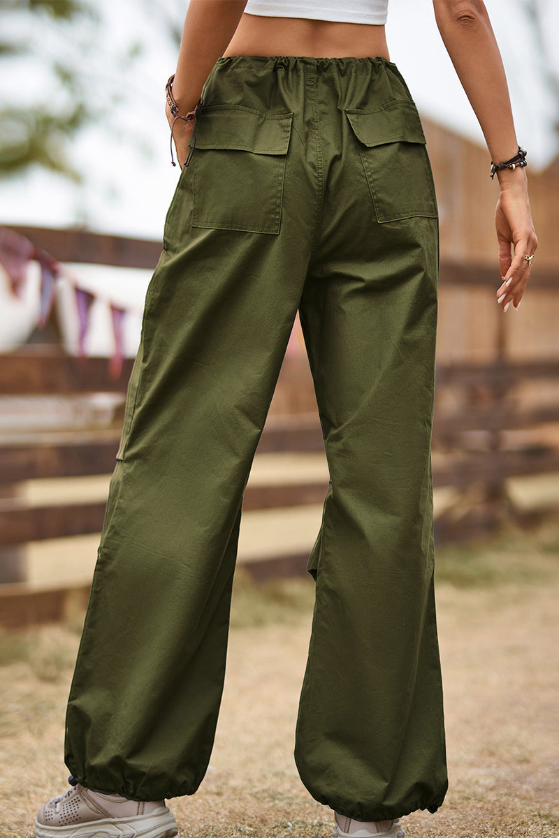 Pantalones casuales de calle con bolsillos sólidos, sueltos, de cintura alta, rectos, de color sólido