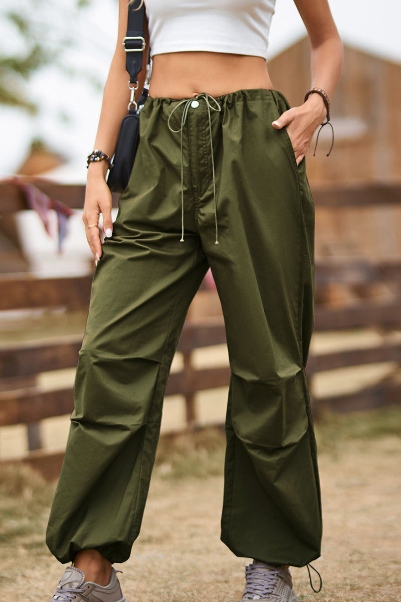 Pantalones casuales de calle con bolsillos sólidos, sueltos, de cintura alta, rectos, de color sólido