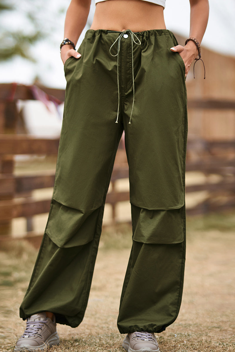 Pantalones casuales de calle con bolsillos sólidos, sueltos, de cintura alta, rectos, de color sólido