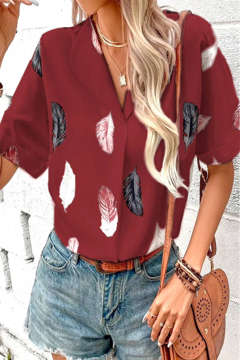Tops casuales con cuello vuelto y estampado de patchwork