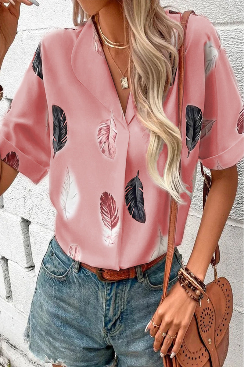 Tops casuales con cuello vuelto y estampado de patchwork