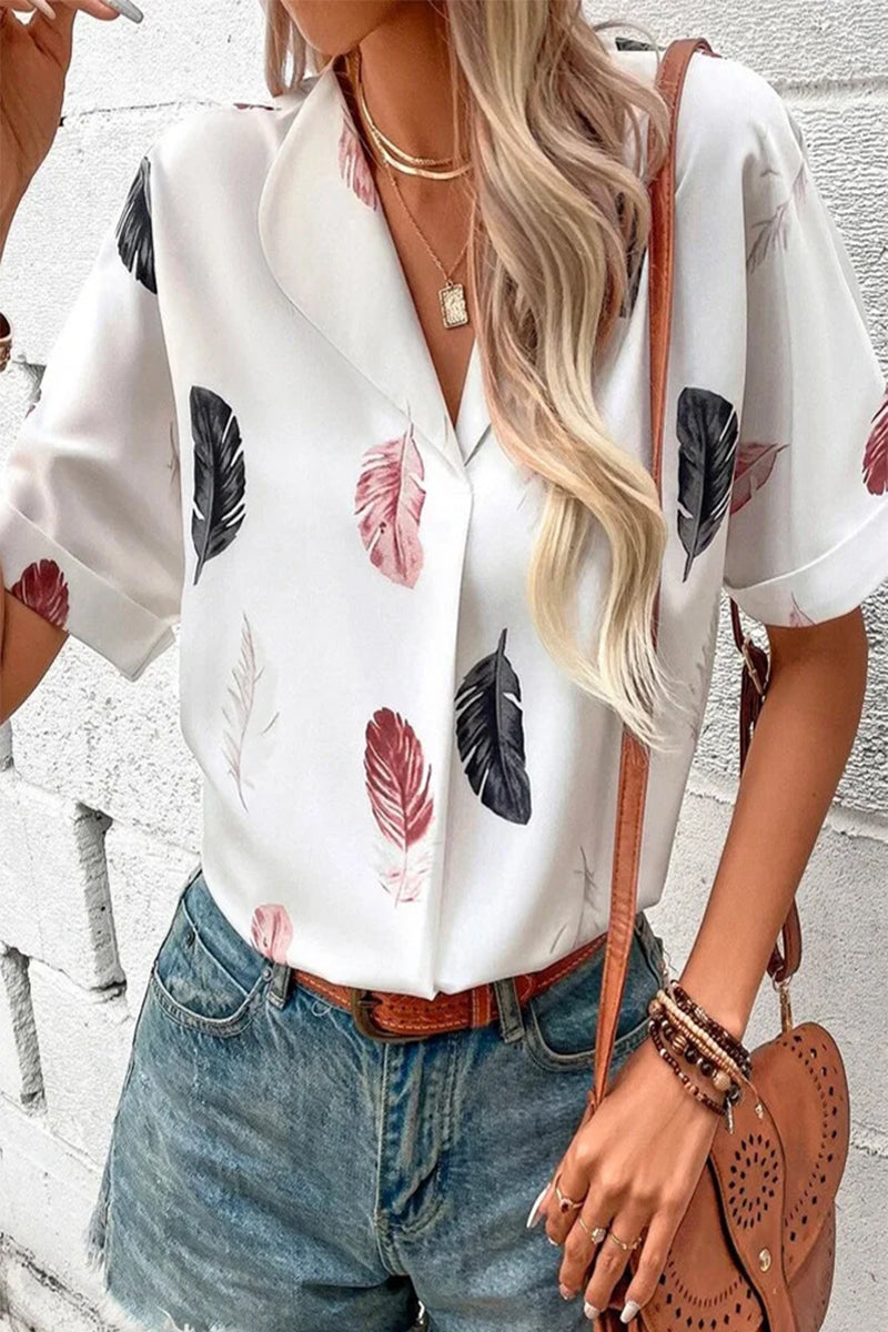 Tops casuales con cuello vuelto y estampado de patchwork