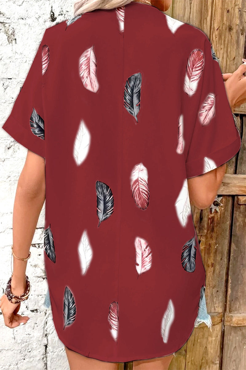 Tops casuales con cuello vuelto y estampado de patchwork