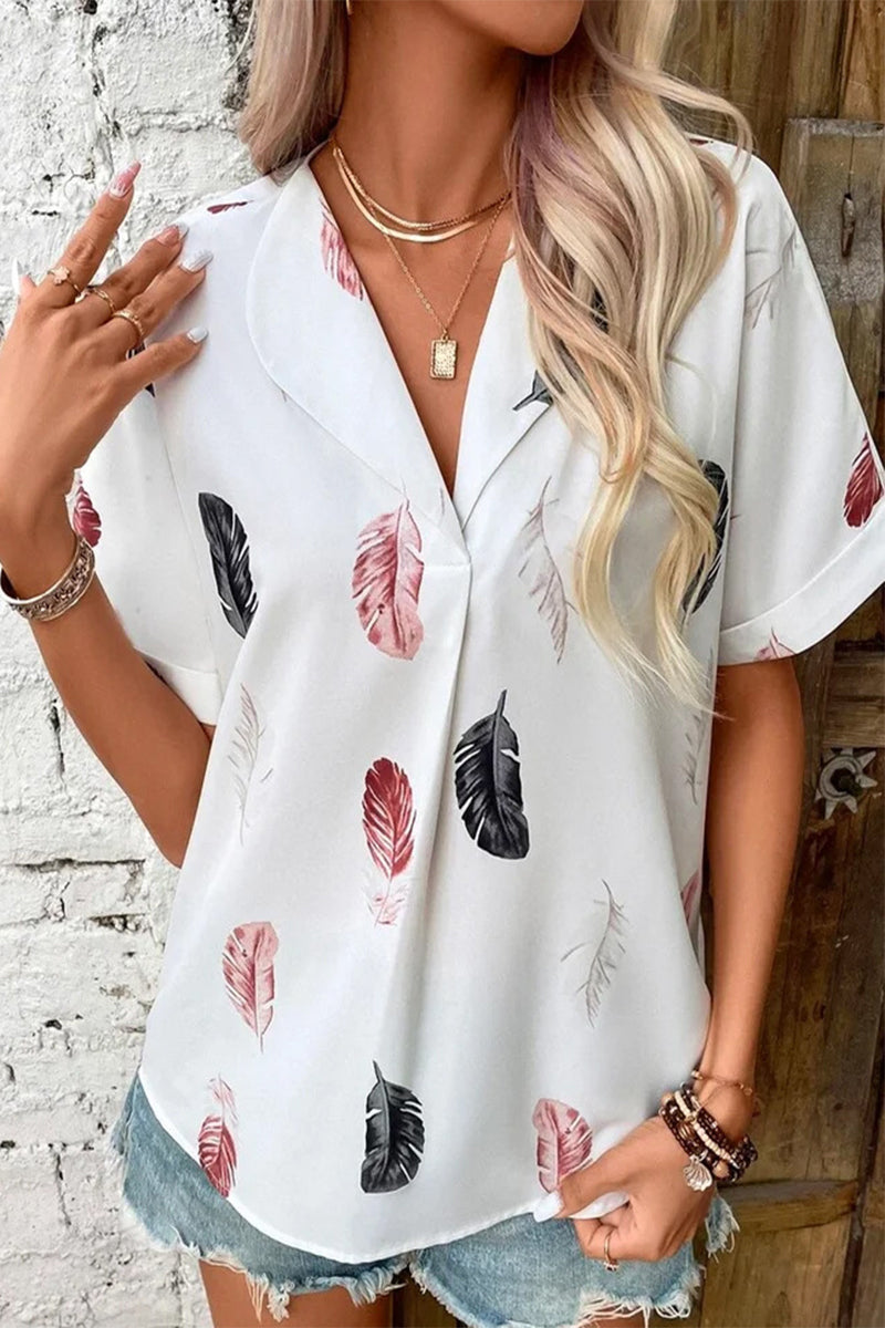 Tops casuales con cuello vuelto y estampado de patchwork