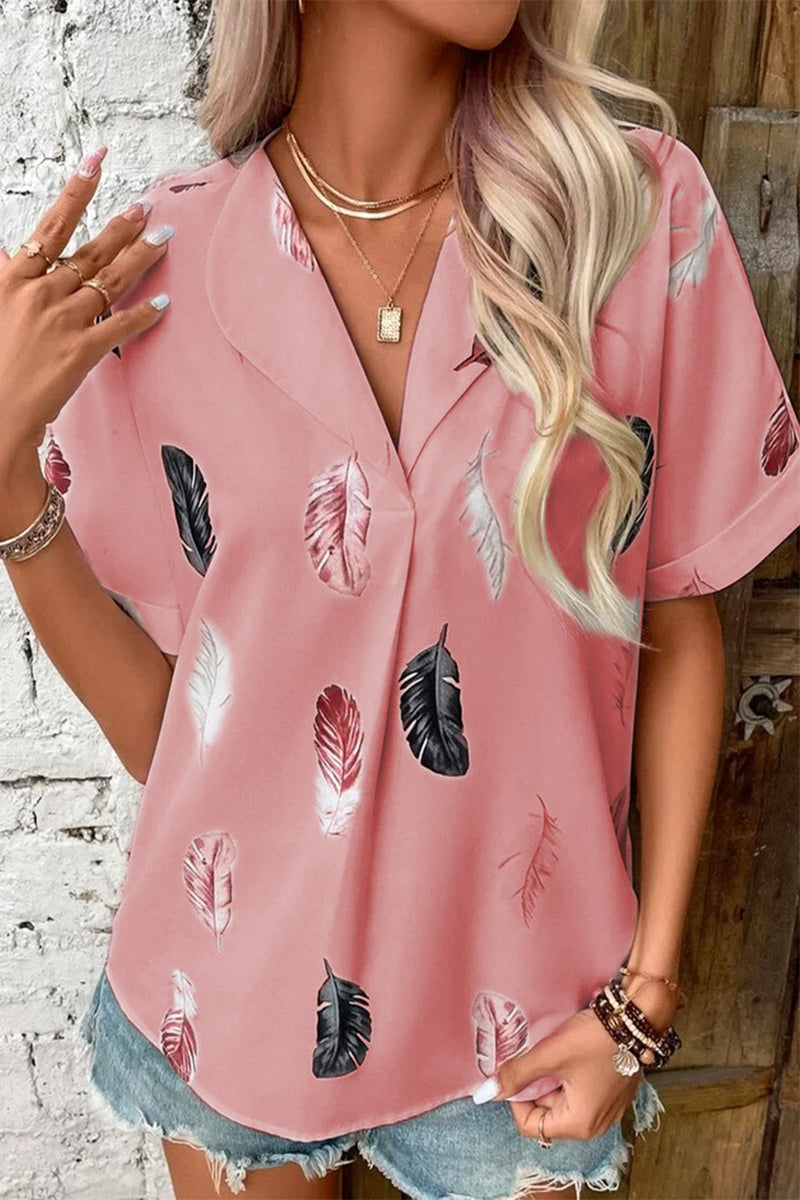 Tops casuales con cuello vuelto y estampado de patchwork
