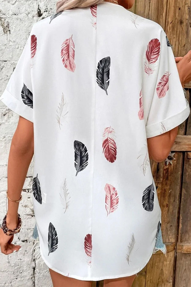 Tops casuales con cuello vuelto y estampado de patchwork