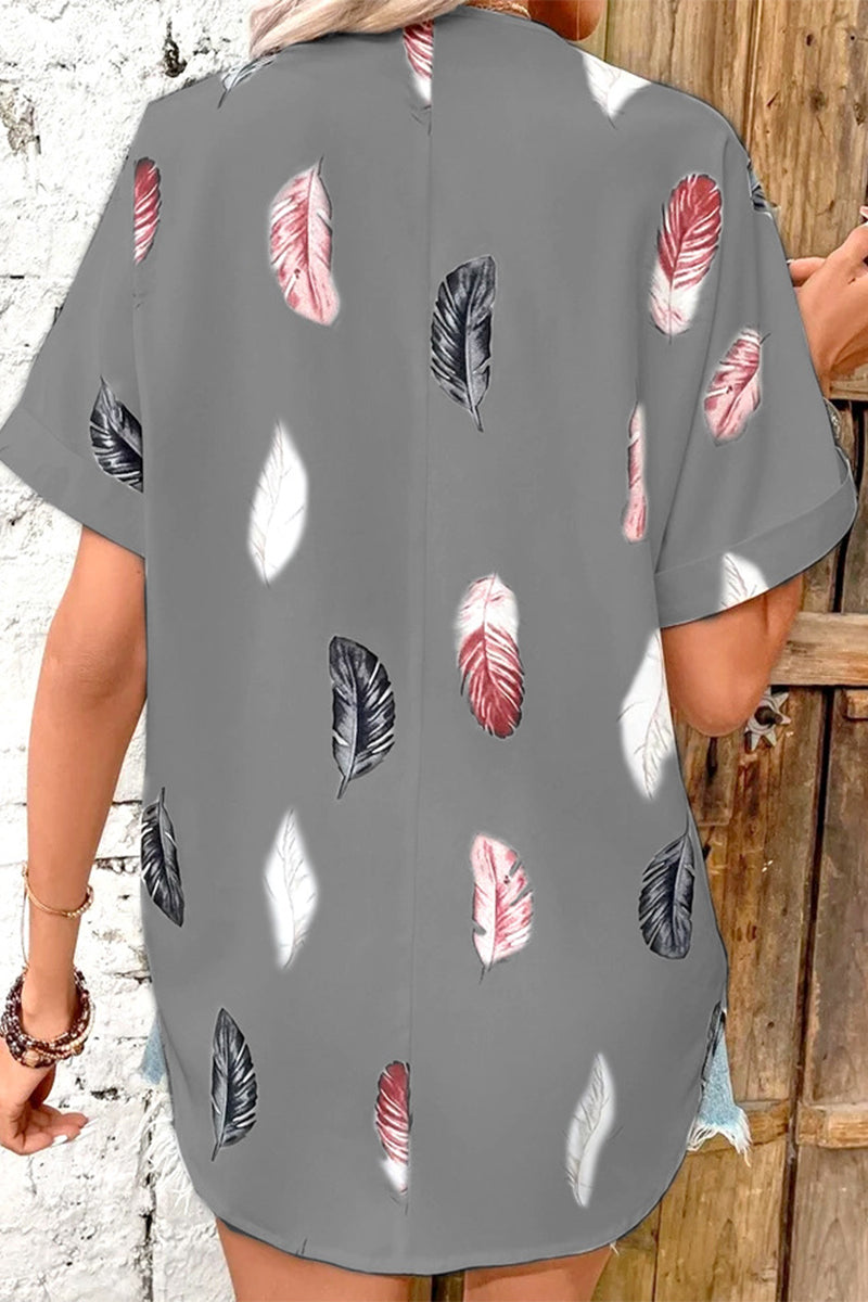 Tops casuales con cuello vuelto y estampado de patchwork