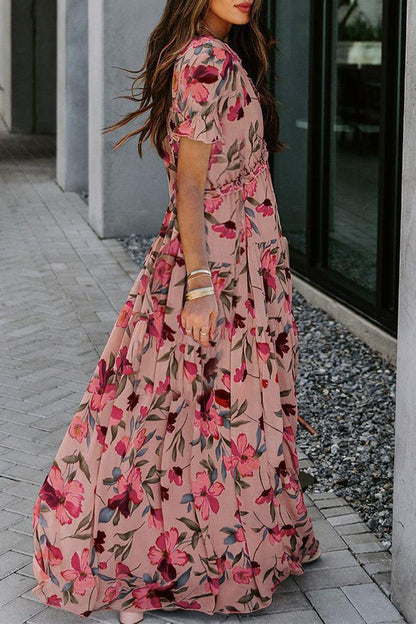 Elegantes vestidos de línea A con cuello en V y patchwork floral