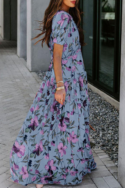 Elegantes vestidos de línea A con cuello en V y patchwork floral