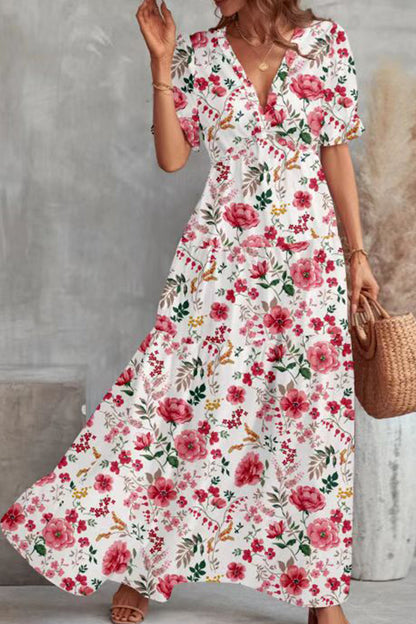 Elegantes vestidos de línea A con cuello en V y patchwork floral