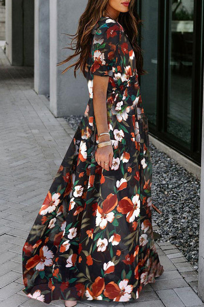 Elegantes vestidos de línea A con cuello en V y patchwork floral