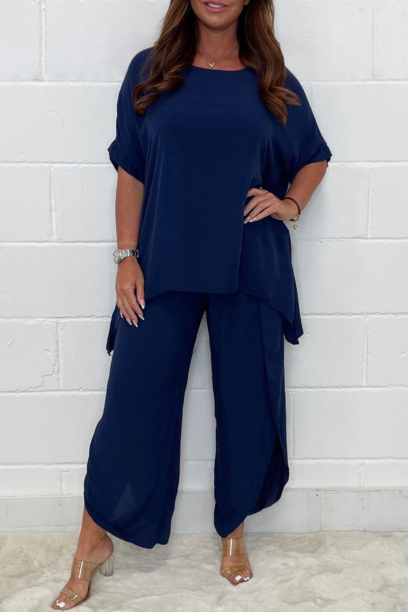 Casual Solid Fold Loose High Waist Wide Leg Solid Color Bottoms(9 Colors)