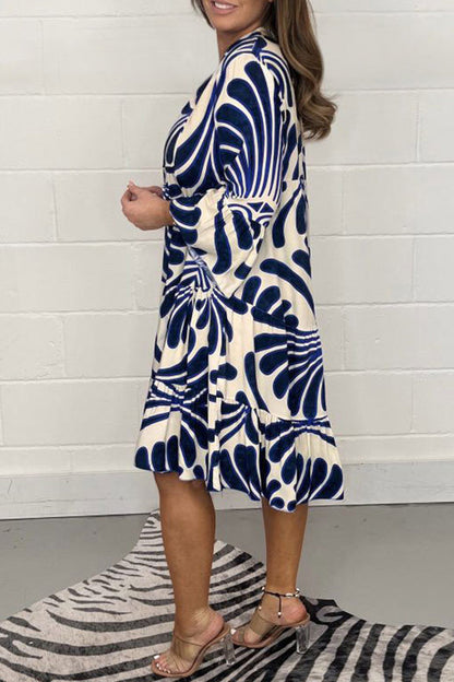 Vestidos casuales de línea A con cuello en V y estampado de rayas y patchwork