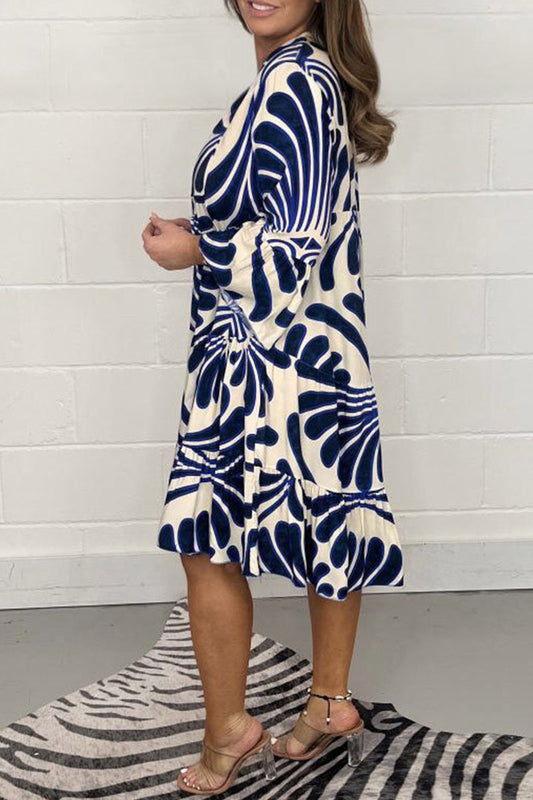Vestidos casuales de línea A con cuello en V y estampado de rayas y patchwork