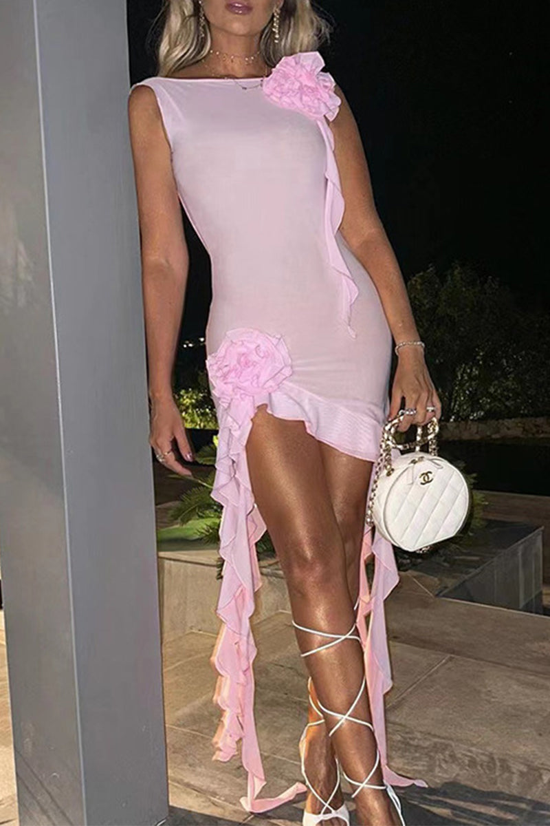 Vestido sexy de fiesta con cuello oblicuo asimétrico, transparente y liso (5 colores)