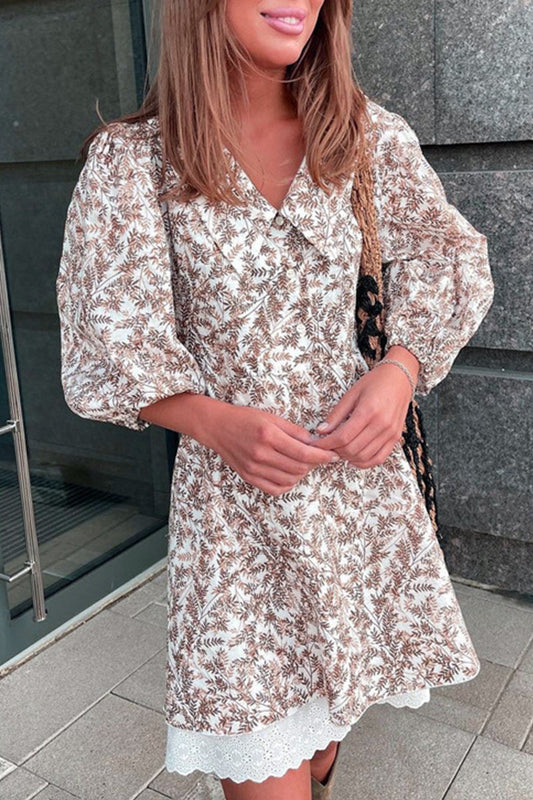 Vestidos elegantes de estilo británico con encaje floral y patchwork en forma de A