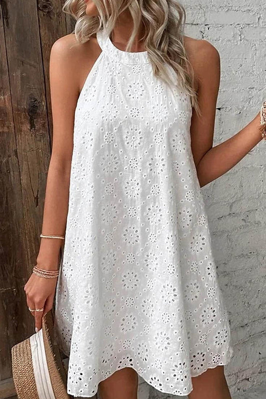 Vestidos casuales de corte A con cuello halter, huecos y sólidos