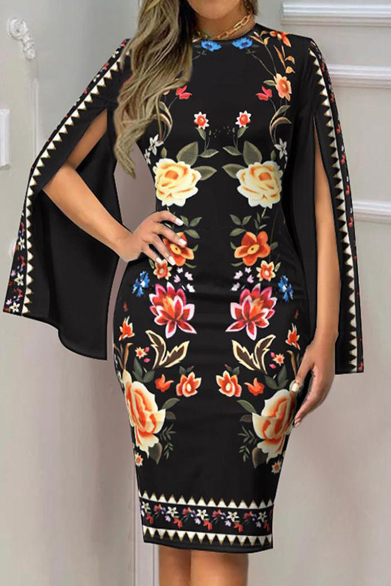Vestidos elegantes de cuello redondo con patchwork y estampados de celebridades