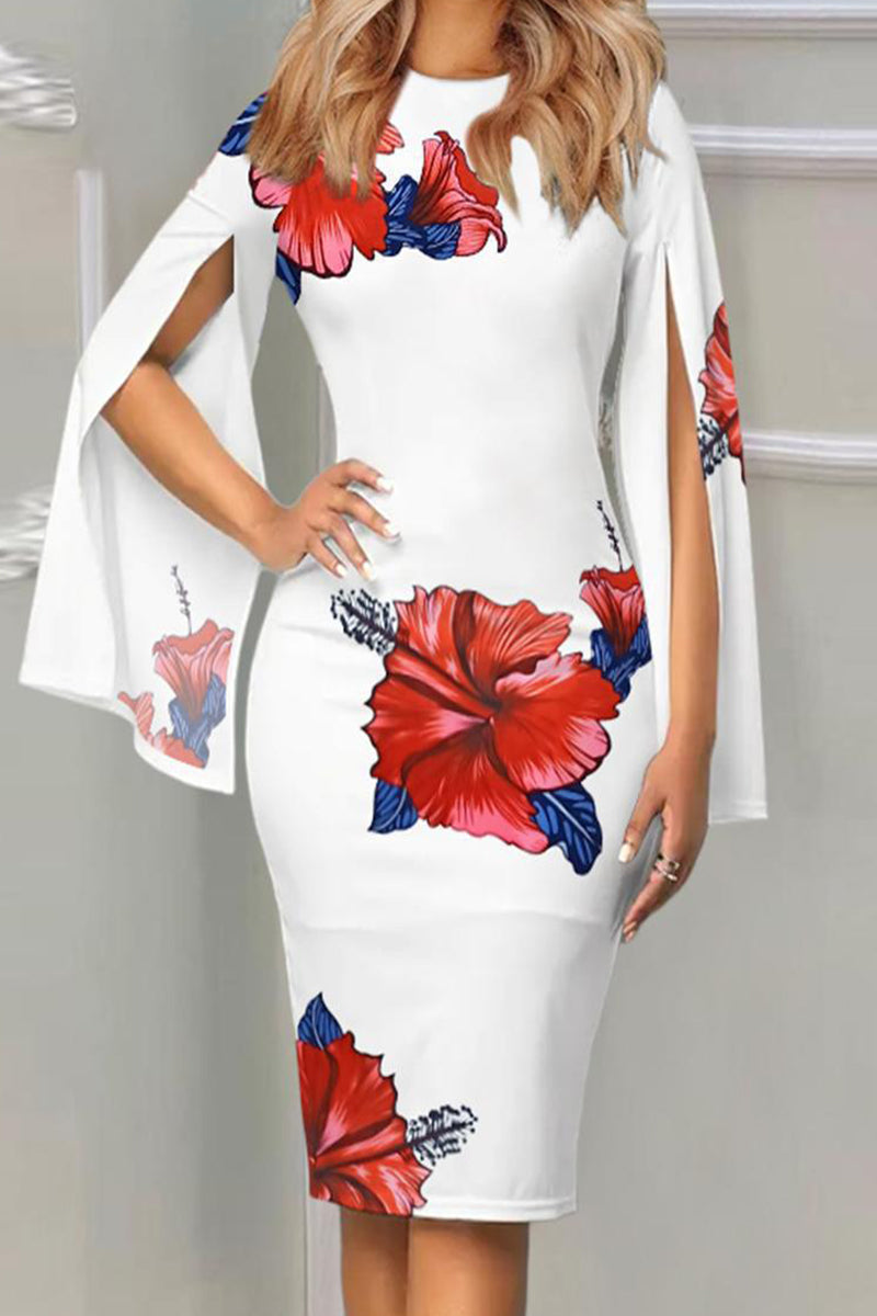 Vestidos elegantes de cuello redondo con patchwork y estampados de celebridades