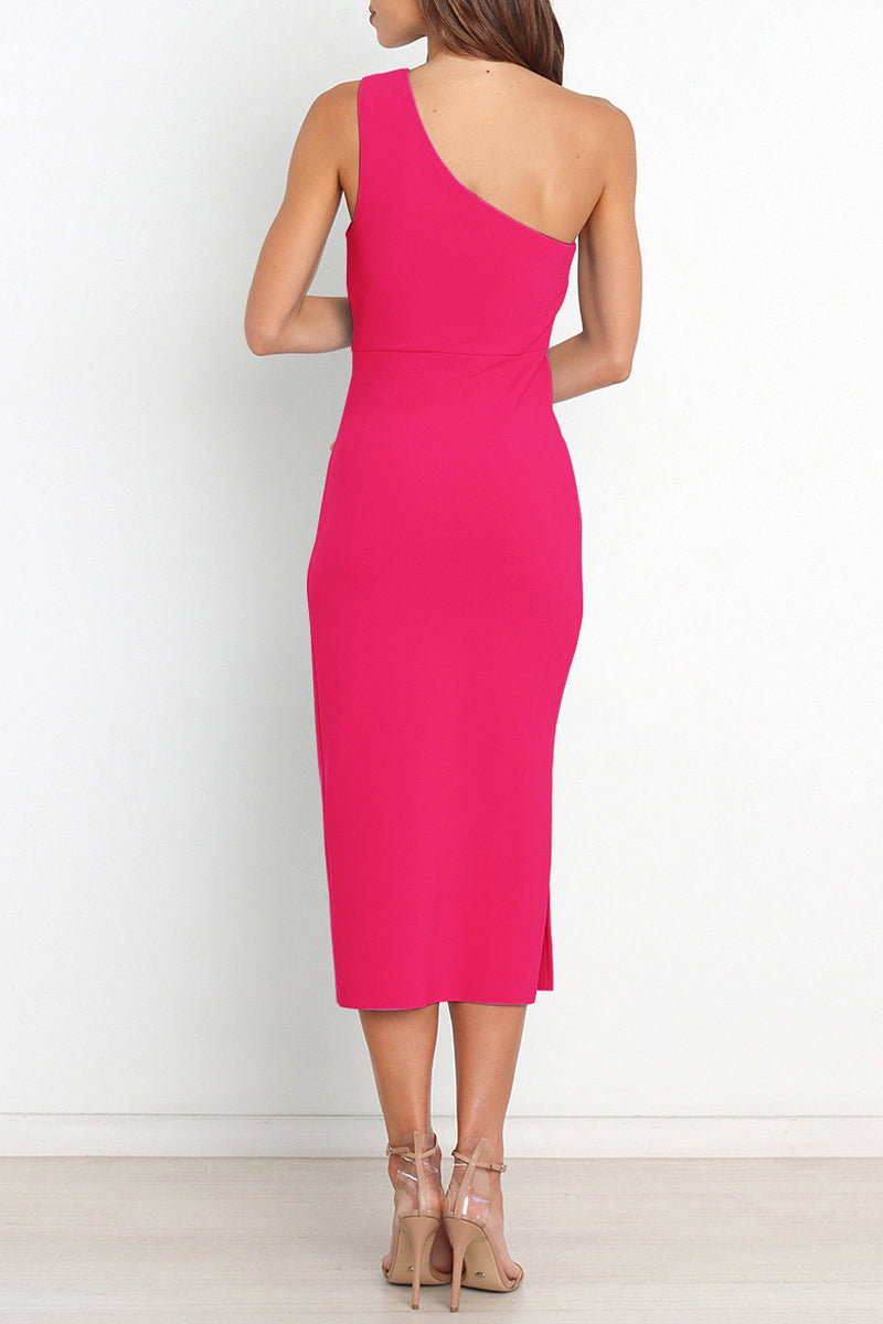 Vestidos sexys sencillos de corte A con cuello oblicuo y pliegues lisos (3 colores)
