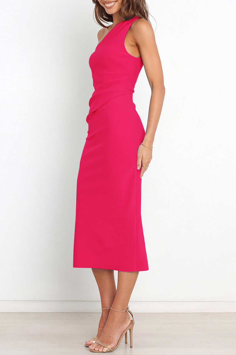 Vestidos sexys sencillos de corte A con cuello oblicuo y pliegues lisos (3 colores)