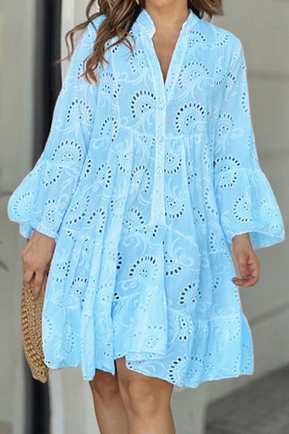 Elegante vestido de encaje liso con escote en V ahuecado (5 colores)