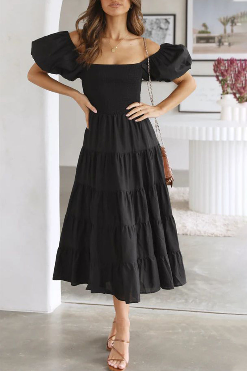 Vestidos casuales sencillos de corte A con hombros descubiertos, espalda descubierta y lisos
