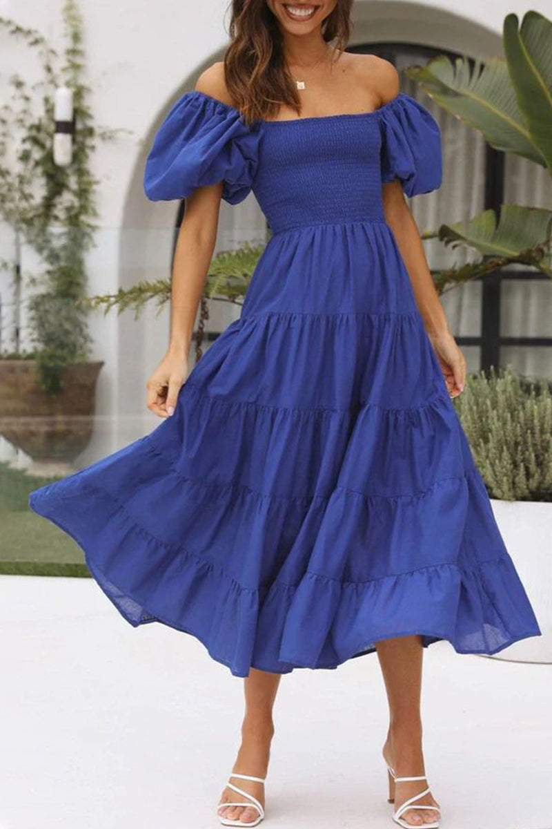 Vestidos casuales sencillos de corte A con hombros descubiertos, espalda descubierta y lisos