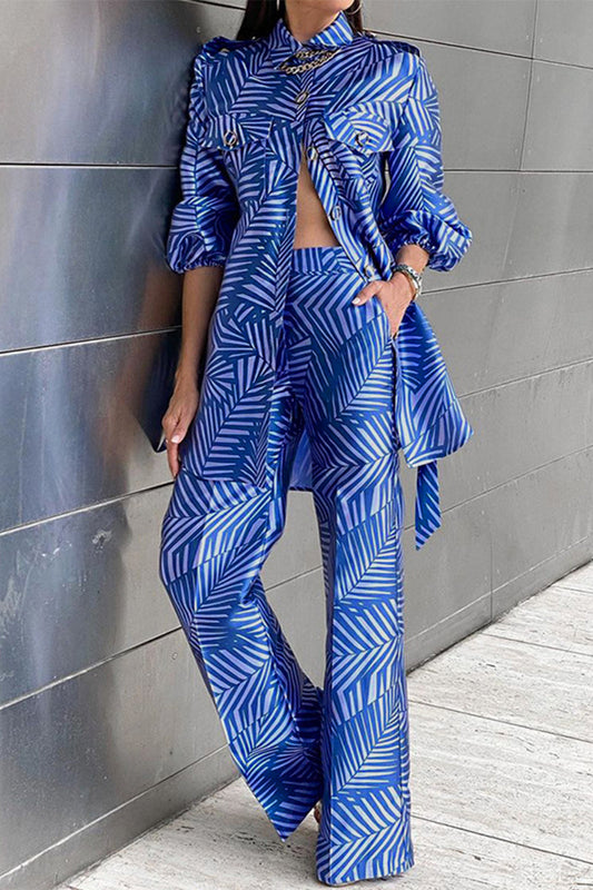 Celebridades Elegante Estampado Geométrico Patchwork Cuello Vuelto Manga Larga Dos Piezas