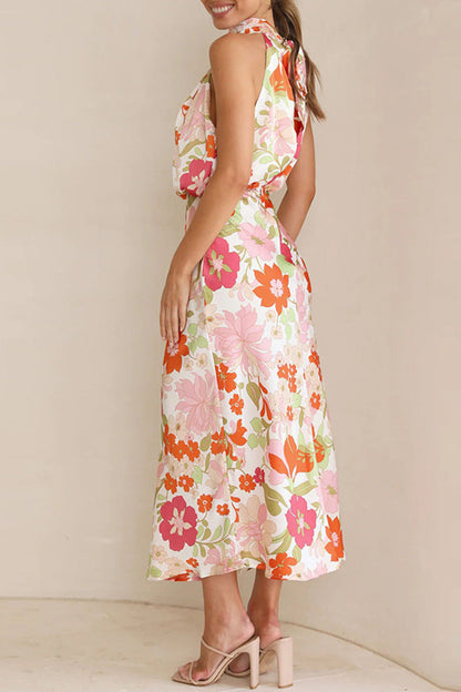 Vestidos elegantes de celebridades con estampado de patchwork, cuello asimétrico y falda de un solo paso