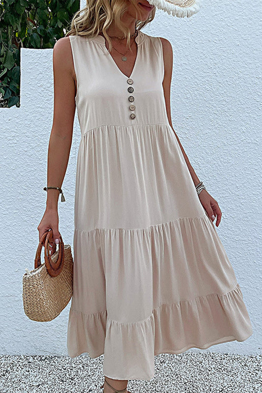Vestido informal sencillo con cuello en V y volantes lisos