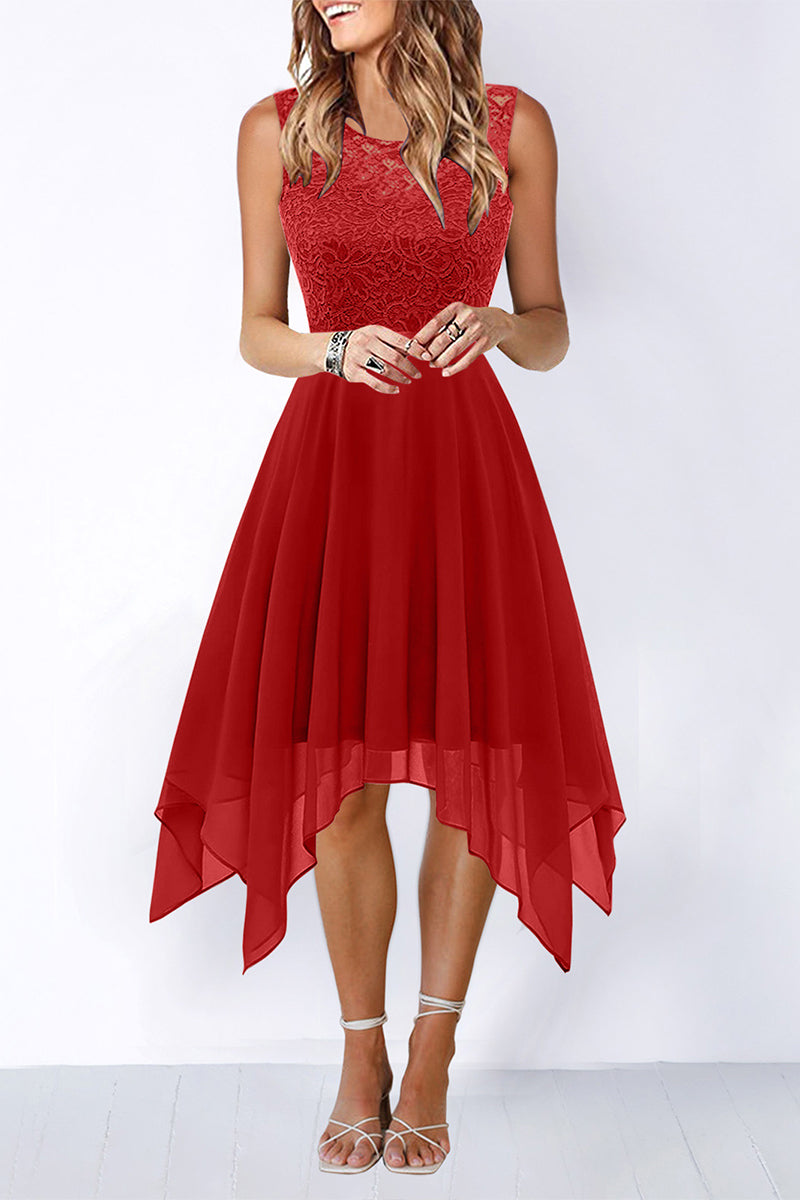 Elegante vestido de noche formal liso asimétrico con cuello redondo (8 colores)