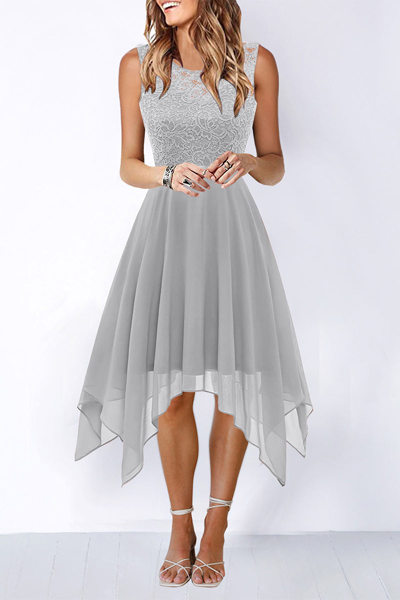 Elegante vestido de noche formal liso asimétrico con cuello redondo (8 colores)