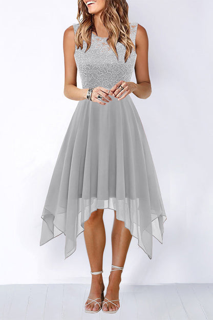 Elegante vestido de noche formal liso asimétrico con cuello redondo (8 colores)